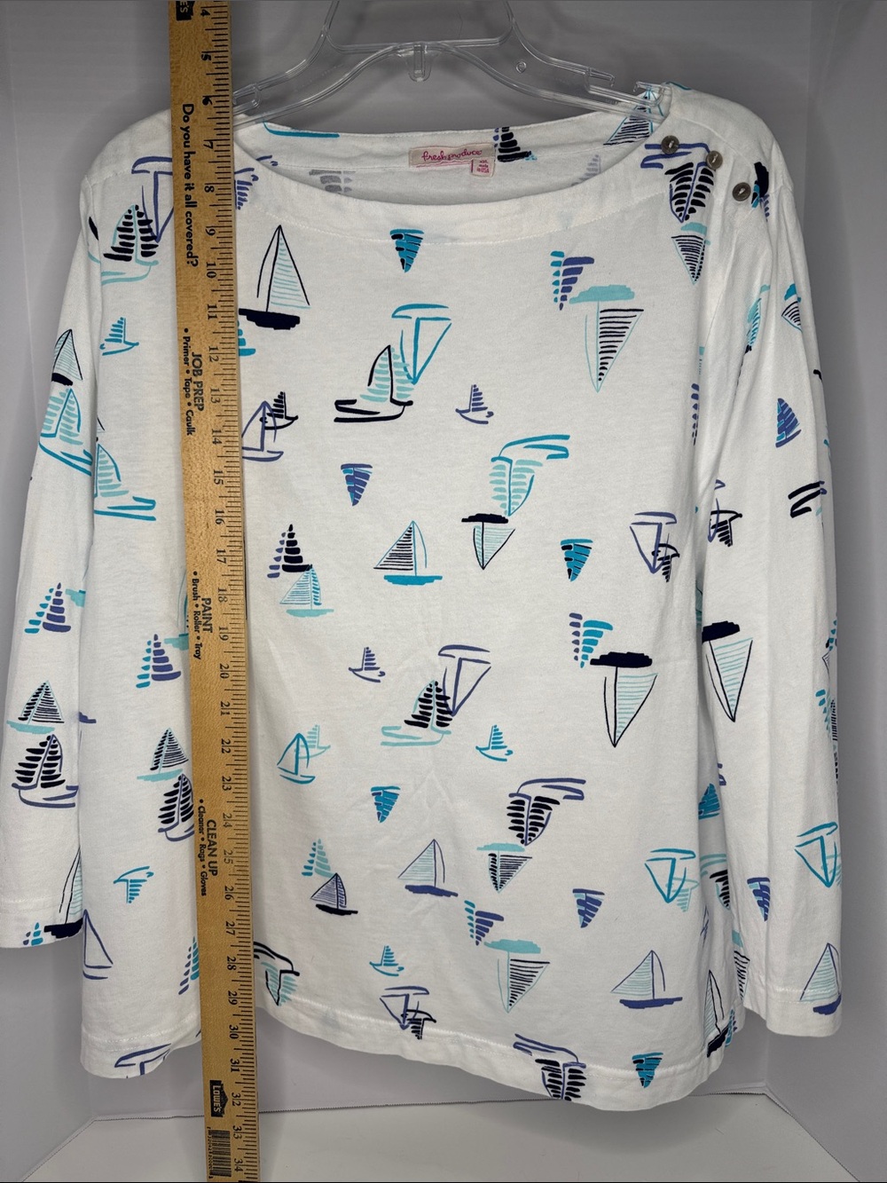 fresh produce White Top with Turquoise and Navy Sail Motif 3/4 Sleeve - Picture 3 of 6